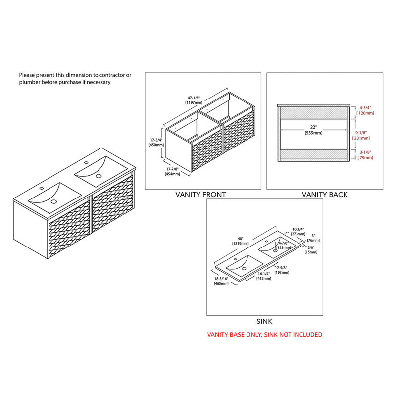 Ivy Bronx 48" Wall Mounted & Floating Double Vanities with Ceramic Sink Wayfair
